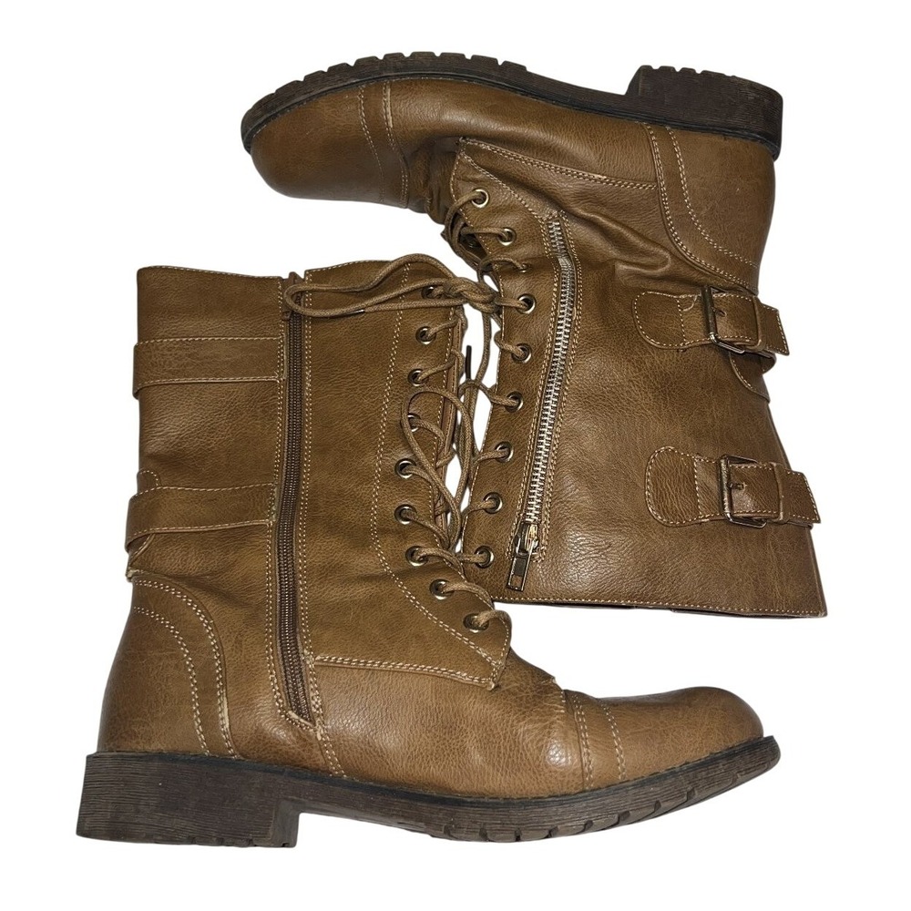 Brown Women's Lace-Up‎ Ankle Boots with Buckle Straps Size 8 Pazzle